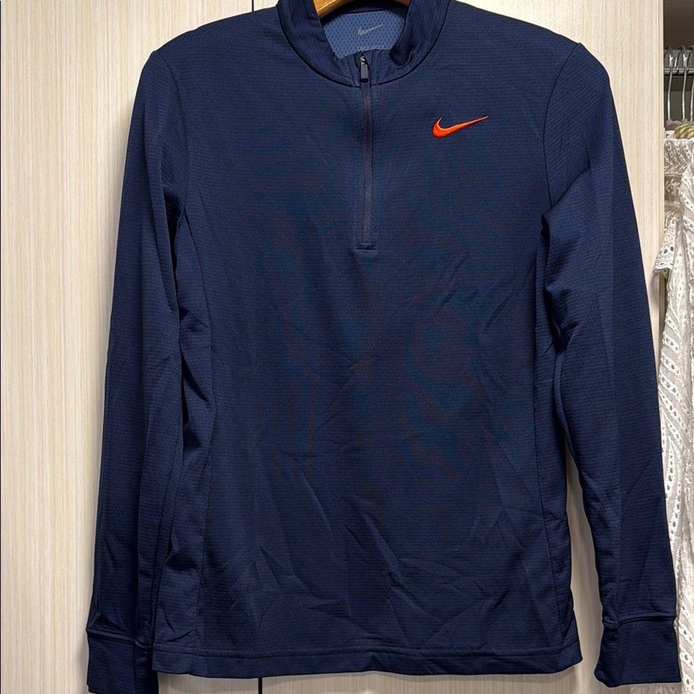 Nike Women’s Dri Fit  Navy Half-Zip Pullover Jacket with Orange Swoosh